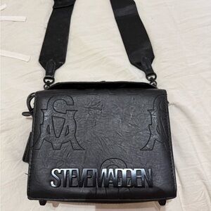 Steve Madden Black Embossed Messenger Bag